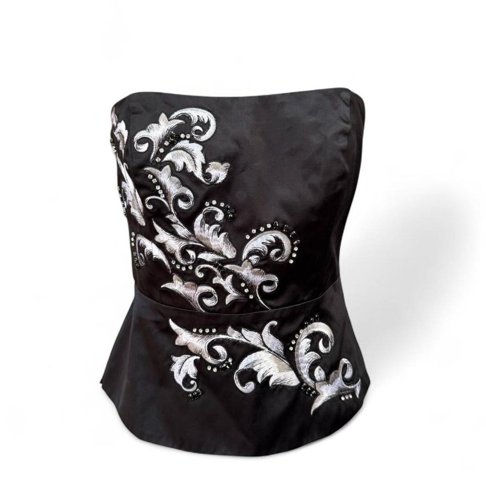 White House Black Market Black Satin Strapless Top With Rhinestones Size 6
